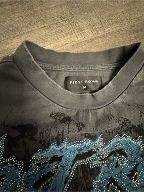 First Row Men’s Black Short-Sleeve Crewneck T-Shirt with Blue Graphic